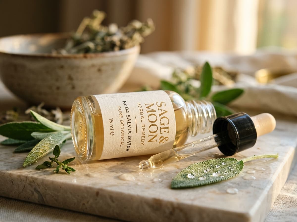 Natural Homeopathic Remedy Dropper & Sage Leaves